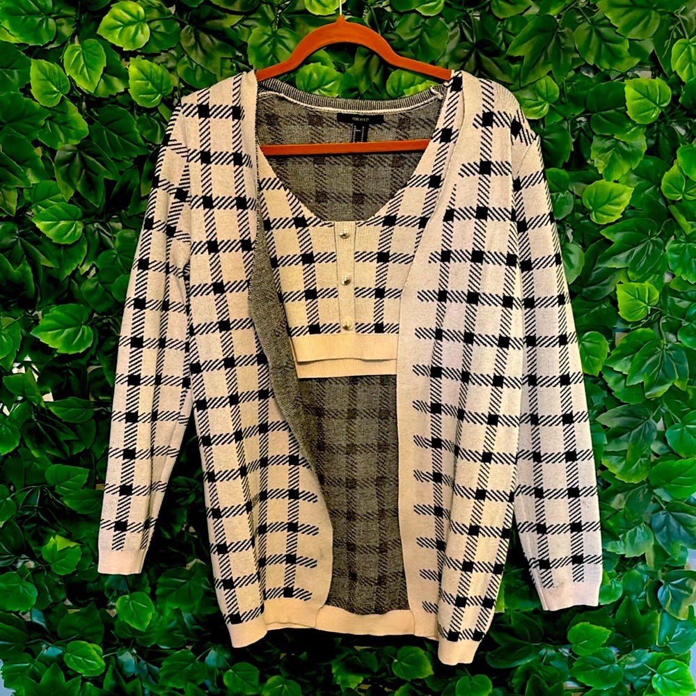 Forever 21 Houndstooth Cardigan and matching Crop